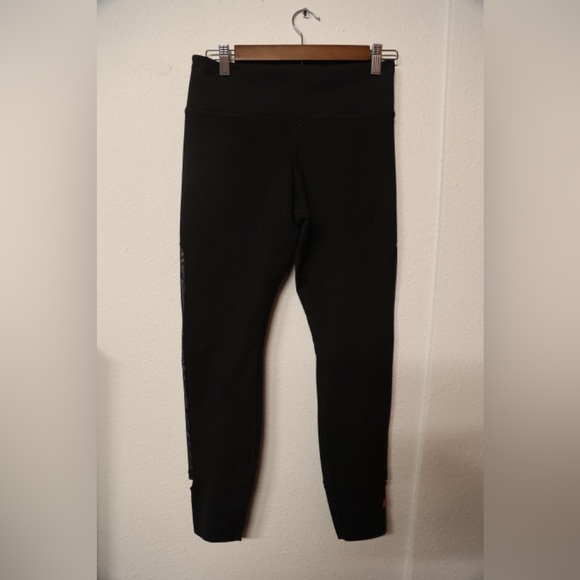 Nike Pants - Nike Women’s Black Running Leggings M — Pink Swoosh, Stirrup Cuffs, Dri-Fit